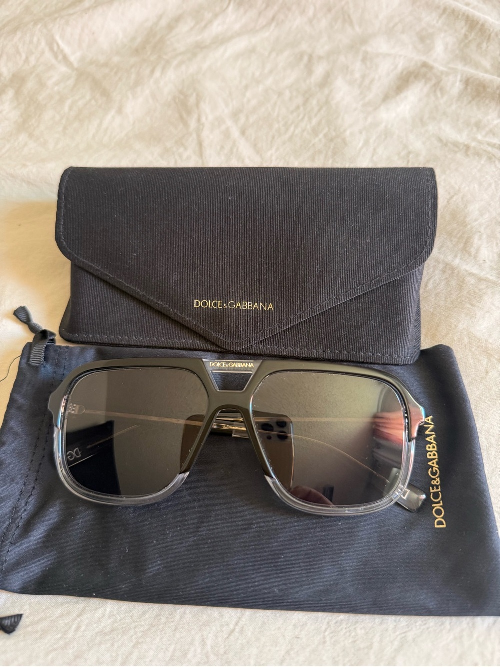 Dolce & Gabbana Men’s Black Sunglasses with Dark Gray Lenses